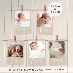 Monthly milestone birthday banner, printable first birthday banner, baby 1st birthday milestone board, neutral 1st Birthday Photo cards, 062