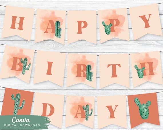 Editable Pink Birthday Banner Cactus Birthday Party Girls - Etsy