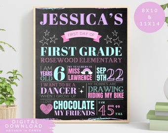 Chalkboard first day of school sign, Preschool first day back to school sign, any grade 1st day of school, kindergarten school sign, 283