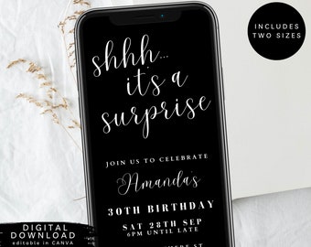 Shhh... it's a surprise e-invite, surprise party evite, Text Message Invitation, Adult Mobile Phone invite, Digital birthday invite, 352