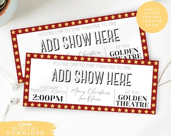 Editable Digital Theatre Ticket Voucher, Musical Theatre Surprise Ticket, Christmas Gift Theatre Ticket, Birthday Broadway Show Ticket, 082