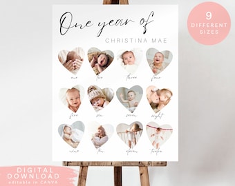 milestone birthday sign, printable baby's first year poster template, baby 1st birthday milestone board, 1st Birthday Photo Collage Sign,150