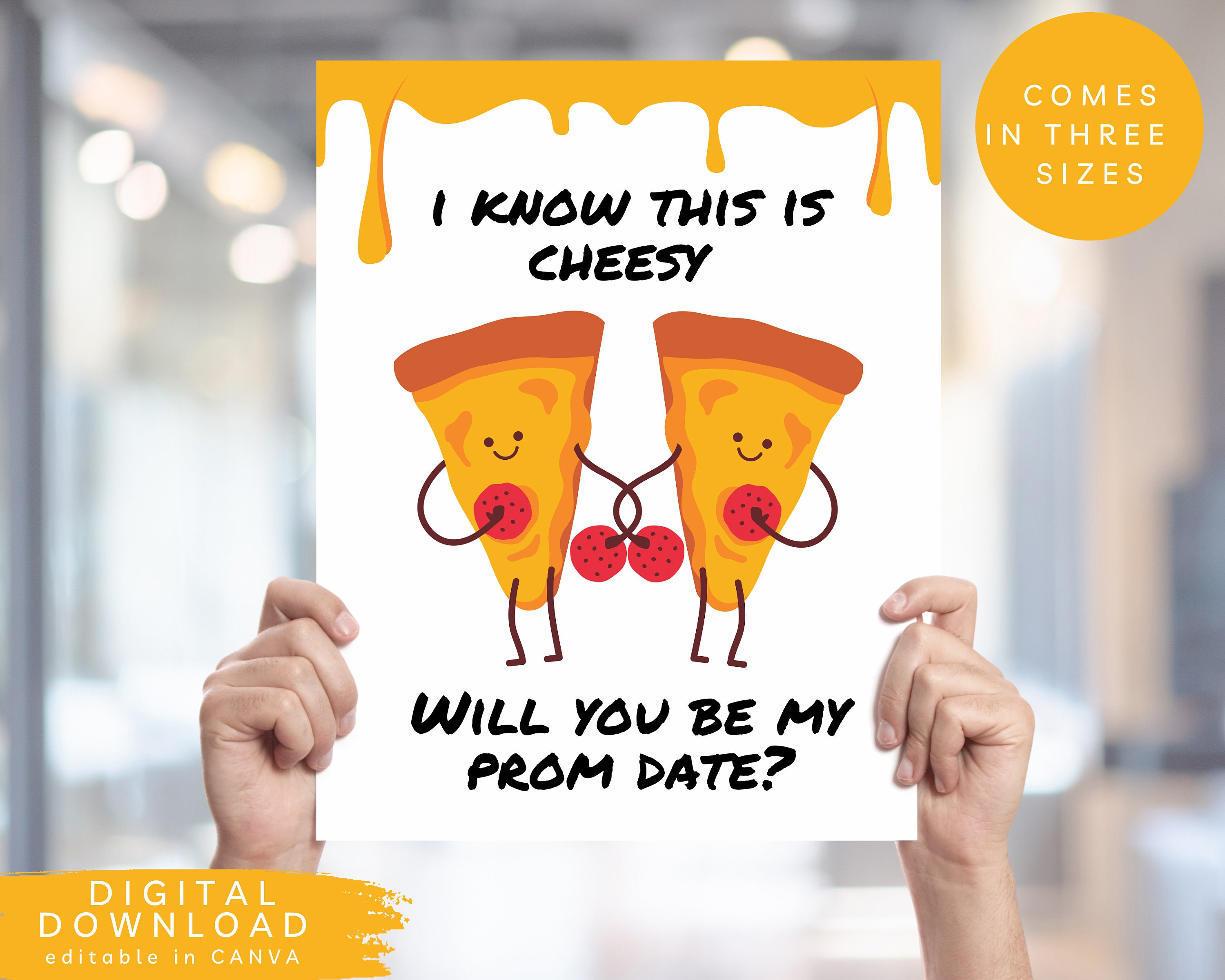 Sé que esto es un cartel de propuesta de graduación de pizza con queso, idea de propuesta de graduación digital, cartel digital "Ve al baile de graduación conmigo", póster de propuesta de graduación imprimible, 306