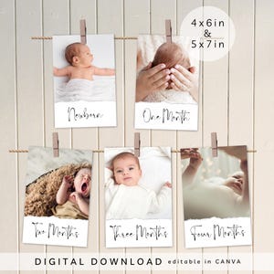 Monthly milestone birthday banner, printable first birthday banner, baby 1st birthday milestone board, neutral 1st Birthday Photo cards, 133