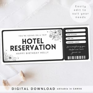Vale regalo sorpresa personalizado para estancia en hotel, idea regalo perfecta para cumpleaños, billete para escapada de fin de semana, vale regalo para reserva de hotel, 412