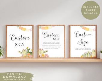 Editable Custom Fiesta Sign, Printable Cactus Custom Table Sign, Fiesta framed Sign, Fiesta Shower table Sign, Fiesta Food Table Sign, SET1