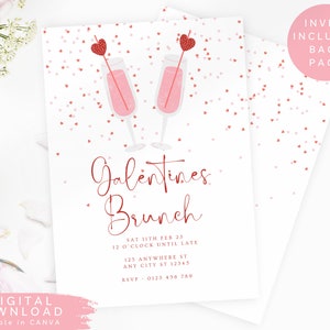 Galentines Day Brunch Party Invite, Editable Galentines lunch invitation, Girls Night In Party Invite, Valentine Day Sleepover Invite, 138