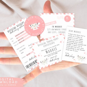 Conjunto editável de mini fada do dente, recibo de dente perdido para impressão, carta da fada do dente, mini certificado da fada do dente, minha primeira carta de dente, 126