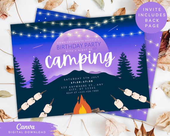 Camping Birthday Invite, Kids Cute S’mores Birthday Party, Bonfire Party Invite, Printable Backyard Birthday Invite, Bonfire Night, BIR13