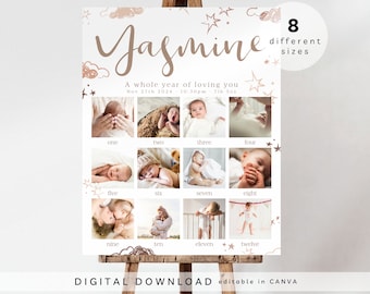Meilenstein Geburtstagsschild, druckbare Babys erstes Jahr Poster Vorlage, Meilensteintafel zum 1