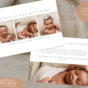 Editable Birth Announcement, Newborn Thank You Card, Newborn Welcome Postcard, Baby Announcement Card, Printable Baby Birth Card, 143 image 1