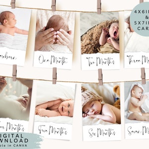 Monthly milestone birthday banner, printable first birthday banner, baby 1st birthday milestone board, neutral 1st Birthday Photo cards, 133