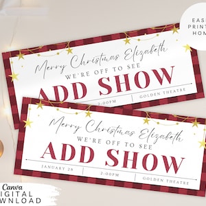 Bearbeitbarer Theaterkartengutschein, Musiktheater-Überraschungskarte, Weihnachtstheaterkarte, Broadway-Karte, personalisierter Weihnachtsgutschein, 100