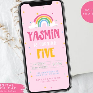 Editable Rainbow electronic invite, Rainbow birthday e-invite, Stars and rainbow Invite, kids rainbow Digital Text Message Invitation, 384