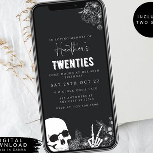30th birthday invite, Skeleton RIP to my twenties electronic invite, death to my youth Invite, Gothic Thirtieth Birthday Invitation, 021