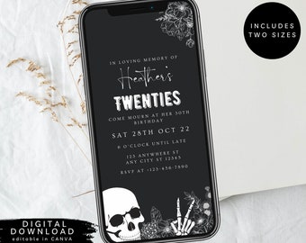 30th birthday invite, Skeleton RIP to my twenties electronic invite, death to my youth Invite, Gothic Thirtieth Birthday Invitation, 021