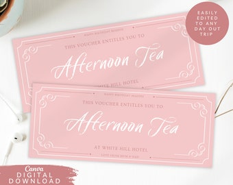 Editable Afternoon tea Voucher, Day Out Surprise Gift Card, Christmas Gift Voucher, Print at home gift voucher, Birthday trip gift card, 085