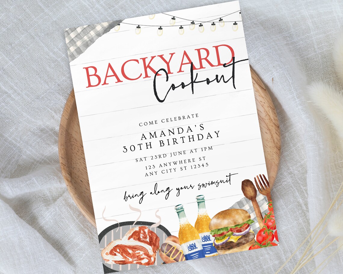 BBQ Cookout Party Invitation, Bbq Pool Party, Summer Cookout Invite ...