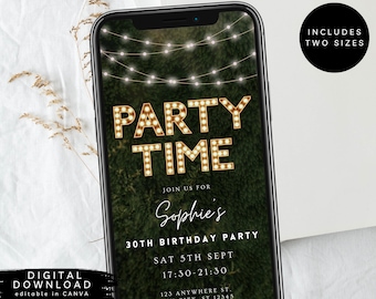 Marquee Lights party time electronic invite, lights birthday e-invite, string lights Party Invite, Digital Text Message Invitation, 245
