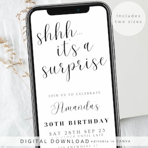 Shhh... it&#39;s a surprise e-invite, surprise party evite, Text Message Invitation, Adult Mobile Phone invite, Digital birthday invite, 351