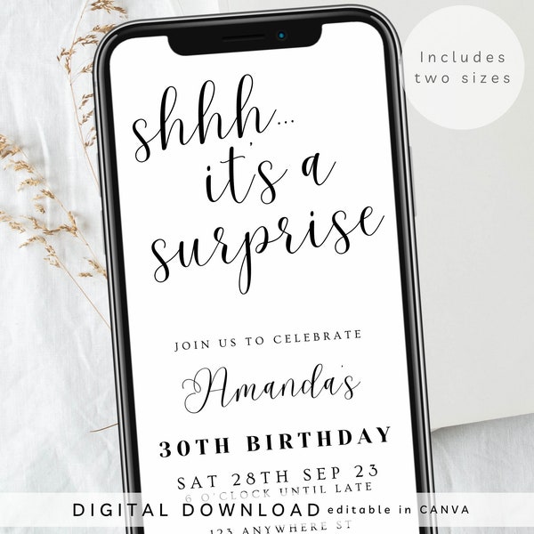 Shhh... it's a surprise e-invite, surprise party evite, Text Message Invitation, Adult Mobile Phone invite, Digital birthday invite, 351