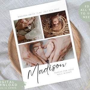 Faire-part de naissance modifiable, carte de remerciement pour nouveau-né, carte postale de bienvenue pour nouveau-né, faire-part de bébé, carte de naissance imprimable, 139