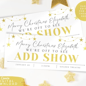 Bearbeitbarer Theaterkartengutschein, Musiktheater-Überraschungskarte, Weihnachtsgeschenk-Theaterkarte, Broadway-Showkarte, personalisiertes Geschenk, 088
