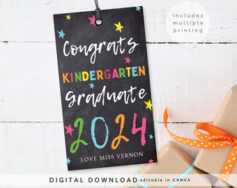 Bright Kindergarten Graduation Tag, Chalkboard Graduation gift tag, End of year gift tag, Teachers gift tag, Teachers appreciation tag, 236