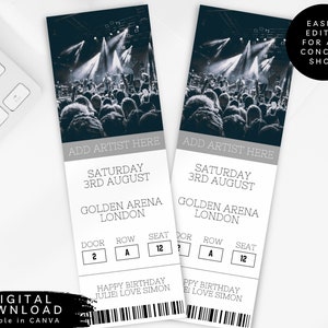 Bearbeitbarer digitaler Konzertkartengutschein, Musik-Gig-Überraschungsticket, druckbares Musikfestivalticket, Konzertüberraschungsgeschenkgutschein, 224