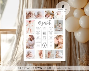 Meilenstein Geburtstagsschild, druckbare Babys erstes Jahr Poster Vorlage, Meilensteintafel zum 1
