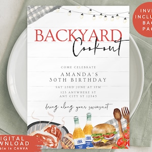 BBQ cookout party invitation, bbq pool party, summer cookout invite, barbecue party invite, grill and chill invite, family picnic invite,294