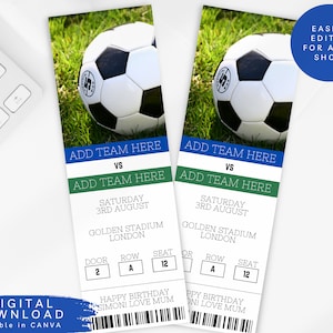 Bearbeitbares digitales Fußballteam-Eintrittsgutschein, Fußball-Überraschungsticket, druckbares Sportticket, Fußball-Geburtstagsüberraschungsgeschenkgutschein, 225