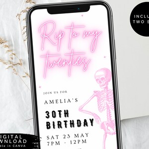 Neon 30th birthday invite, Neon RIP to my twenties electronic invite, Neon death to my youth Invite, Thirtieth Birthday Invitation, 252