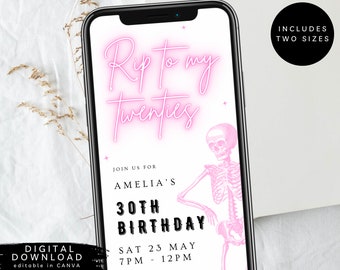 Neon 30th birthday invite, Neon RIP to my twenties electronic invite, Neon death to my youth Invite, Thirtieth Birthday Invitation, 252