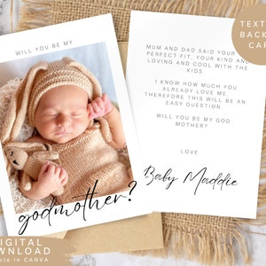 Editable Will you be my Godmother Proposal Card, Printable Godparents Announcement Card, Personalised Newborn godparent proposal card, 137