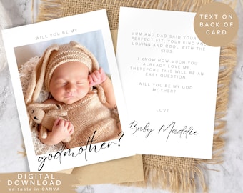 Tarjeta de propuesta de &quot;¿Quieres ser mi madrina?&quot; editable, tarjeta de anuncio de padrinos imprimible, tarjeta de propuesta de padrinos de recién nacidos personalizada, 137