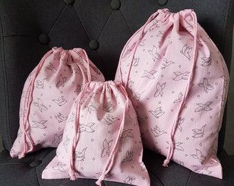 Lot de 3 pochons de rangement, sacs à vrac, pochons en tissu upcyclé, pochons lingerie, rangement valise, zéro déchet