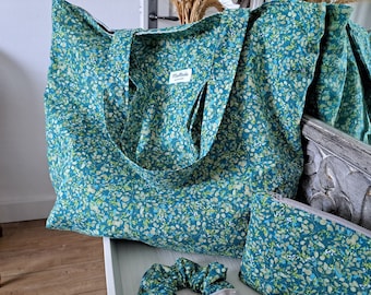 Borsa tote grande con elastici e tasca con cerniera, borsa tote, tessuto fogliame, borsa shopping, borsa tote XXL, borsa da spiaggia