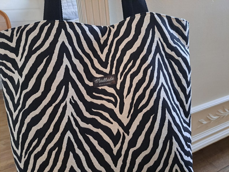 Sac cabas en tissu d'ameublement motif zèbre, grand sac, sac shopping, sac week-end image 5