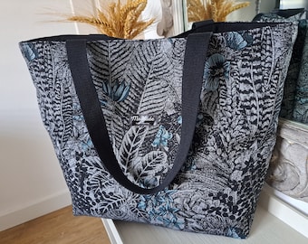 Grand sac cabas en tissu d'ameublement jacquard, feuillage et fleurs, grand sac, sac shopping