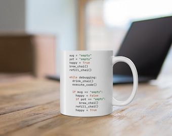 Chai & Code: grappige python-programmeurmok | Debugging + Chai Lovers-cadeau | Mok met coderingshumor | Chai Cup voor ontwikkelaars | Desi programmeur cadeau