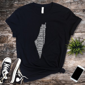 Palestine Word Cloud T-Shirt with Iconic Landmarks and Cities | Palestine Tshirt | Arabic shirt | Palestine GIft Ideas