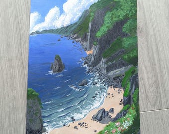 Cliffs of Serenity | Original handmade acrylic painting | 21x29.7cm | By Shop LibLob