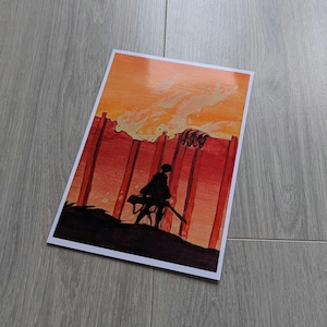 Angriff auf Titan Kunstdruck | AOT Levi Wall Maria Aktionsszene Fanart | Bunt A5 oder A4 | Original Wand Kunst Dekor Gemälde