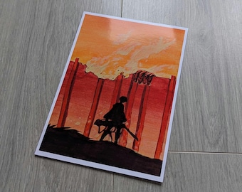 Attack on Titan Art Print | AOT Levi Wall Maria action scene fanart | Colourful A5 or A4 | Original wall art decor painting