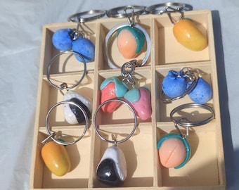 Fruity Polymer Clay Keyrings: Handmade Mango, Peach, Strawberry, Blueberry