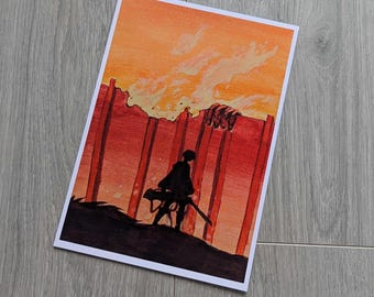 Attack on Titan Art Print | AOT Levi Wall Maria Action Scene Fanart | A5 & A4