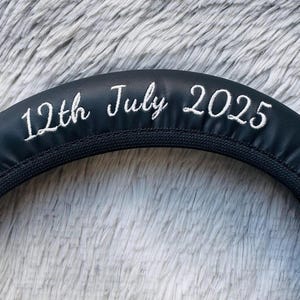 Custom Embroidered Date/Name Steering Wheel Cover, Artificial Leather Steering Wheel Cover, Personalized Gift for Driver, Anti-Slip Grip