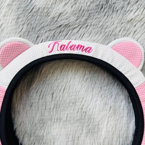 Embroidered Kawaii Steering Wheel Cover with Cat Ears, Custom Name Breathable Steering Wheel Cover, Personalized Car Accessory Gift