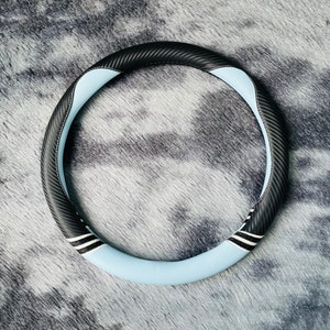 Blue Black Cat Pattern Steering Wheel Cover, Leather Car Accessories, Custom Letter Steering Wheel Cover, Anti-slip Steer Wheel Cover